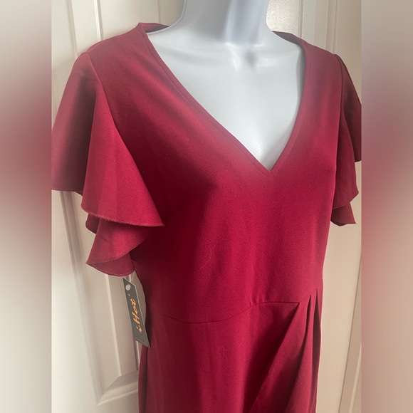 NWT IHOT Women's V Neck Flutter Sleeve Sheath Wrap Ruched Dress in Wine, Medium - Picture 7 of 13